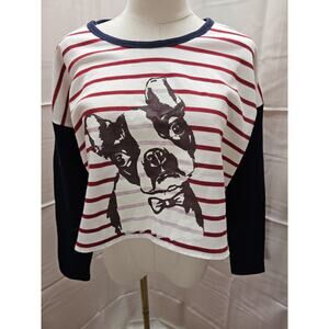 New by Pink Korean Cropped Crop Sweatshirt Boston Terrier Striped Ladies M Large